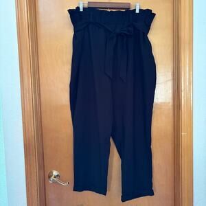SO Paper Bag Waist Pants - Size 2XL - Black Tapered Trousers High Rise Tie